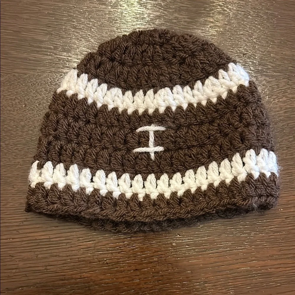 Handmade Knit Newborn Football Beanie Brown